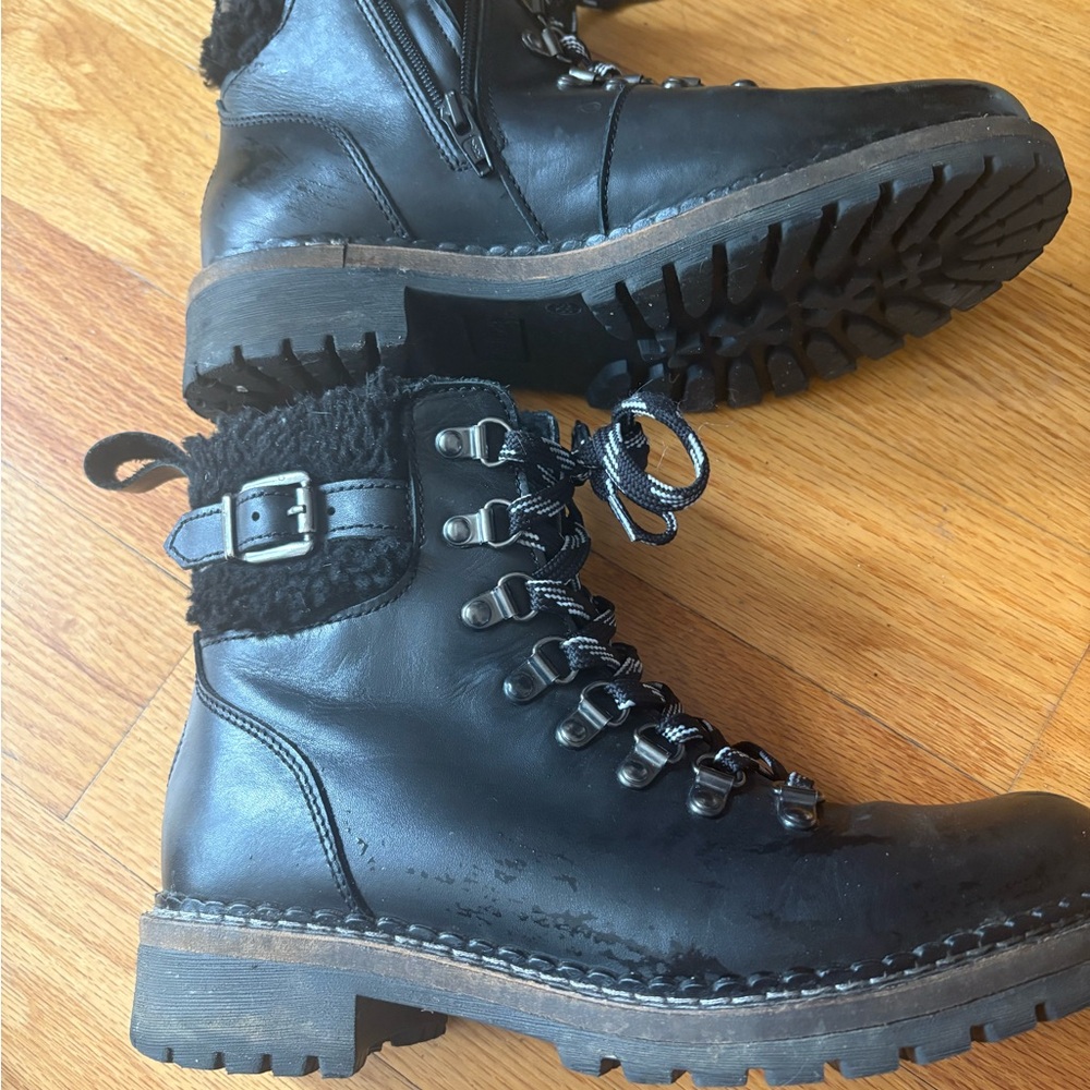 Pajar waterproof women’s Black Leather Lace-Up side zip Boots 38